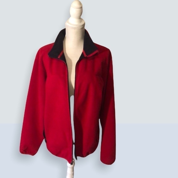Lands End zipup sweatshirt, red with black trim , med. - Picture 1 of 8